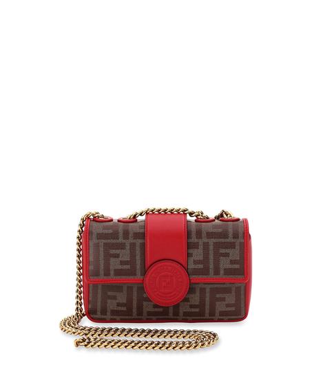 Womens 1974 Mini Double F Canvas Crossbody Bag Brown/Red, Fendi Red Cross Body