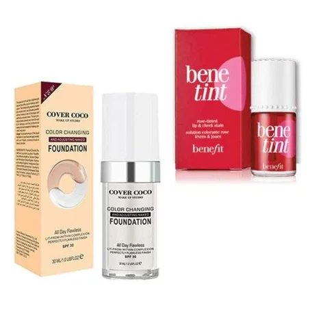 كريم الأساس لجميع ألوان البشرة + BENETINT RED للوجنتين والشفاه