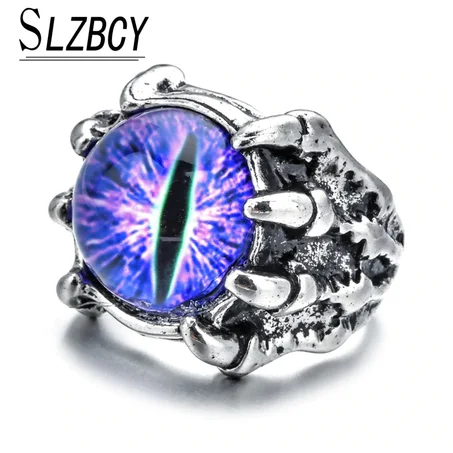 Punk Vintage Men Retro Dragon Claw Evil Eyes Rings Devil Eyeball Snake Animal Male Crystal Finger Ring Jewelry Halloween Gifts
