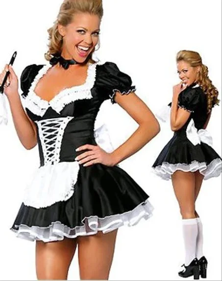 ML5034 Free Shipping High Quality Sexy Adult Woman 2PC Late Night French Maid Servant Costume French Maid Costume