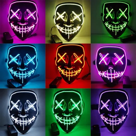 Halloween Mask LED Purge Masks Election Mascara Costume DJ Party Light Up Masks Glow In Dark 28 Colors To Choose