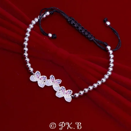 Bracelet à perles pour femme Motif  Papillon Argenté