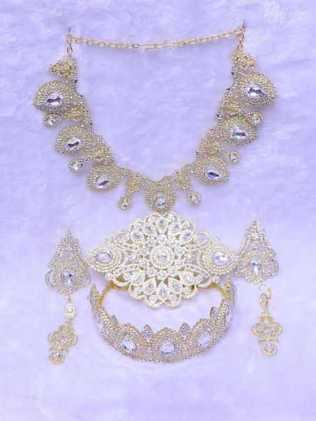 تخليلة تاج+حلاقة+كولي+بروش مضمة+خلالة| Takhlila marocaine couronne+Boucle d'oreille +Collier+ Broche de ceinture et Khlala M3
