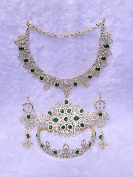 تخليلة تاج+حلاقة+كولي+بروش مضمة+خلالة| Takhlila marocaine couronne+Boucle d'oreille +Collier+ Broche de ceinture et Khlala M10