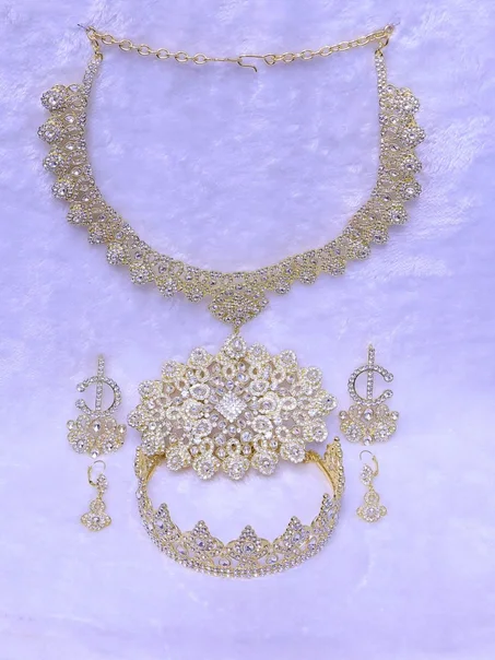 تخليلة تاج+حلاقة+كولي+بروش مضمة+خلالة| Takhlila marocaine couronne+Boucle d'oreille +Collier+ Broche de ceinture et Khlala