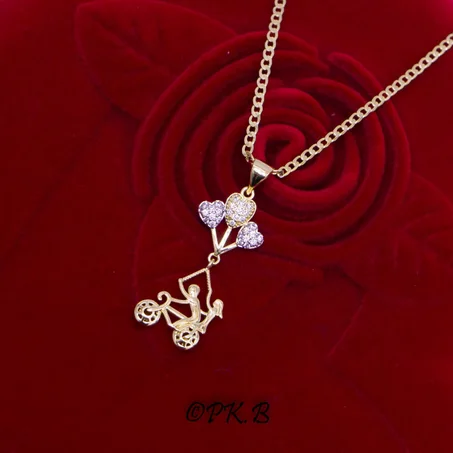 Collier Bijoux Plaqué Or Motif Deux amoureux à vélo