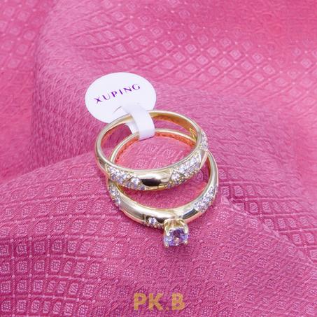 BAGUE SOLITAIRE DOUBLE ANNEAU PLAQUÉ OR