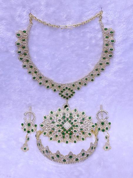 تخليلة تاج+حلاقة+كولي+بروش مضمة+خلالة| Takhlila marocaine couronne+Boucle d'oreille +Collier+ Broche de ceinture et Khlala  M4