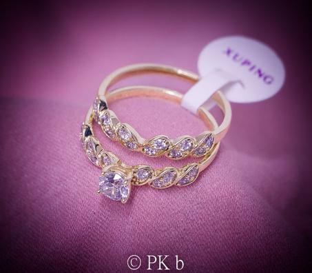 Double bague de Mariage avec diamants - Bague en Plaqué Or