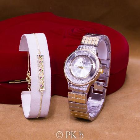 Montre Dior et Gourmette Pour Femme Plaqué Or