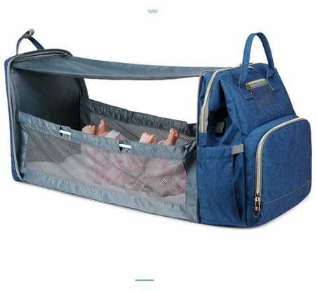 حقيبة ظهر للحفاضات مع سرير اطفال قابل للطي