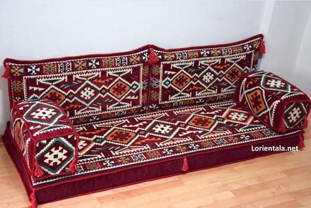 Oriental Floor Seating Sofa,  Burgundy Arabic Turkish Moroccan Floor cushions, Kilim Couch