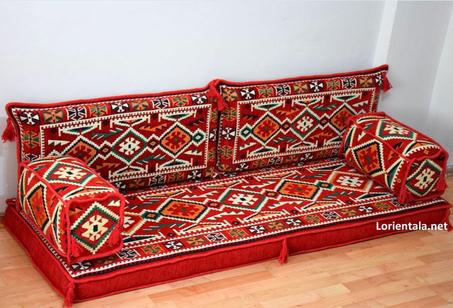 Oriental Floor Seating Sofa, Red Arabic Turkish Moroccan Floor cushions, Kilim Couch