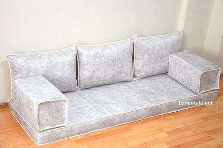 Oriental Floor Seating, Beige Gray Sofa Arabic Turkish Moroccan Floor cushions, Couch