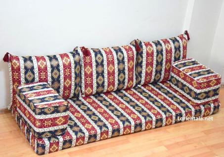 Oriental Floor Seating Sofa, Black Red Arabic Turkish Moroccan Floor cushions, Kilim Couch