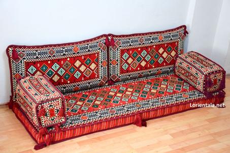 Oriental Floor Seating Sofa, Red Gray Arabic Turkish Moroccan Floor cushions, Kilim Couch