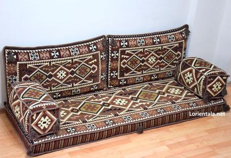 Oriental Floor Seating Sofa, Brown Arabic Turkish Moroccan Floor cushions, Kilim Couch