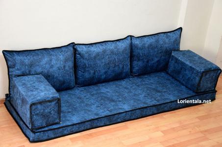 Oriental Floor Seating Sofa, Dark Blue Arabic Turkish Moroccan Floor cushions, Kilim Couch