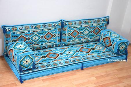 Oriental Floor Seating Sofa, Turquoise Arabic Turkish Moroccan Floor cushions, Kilim Couch