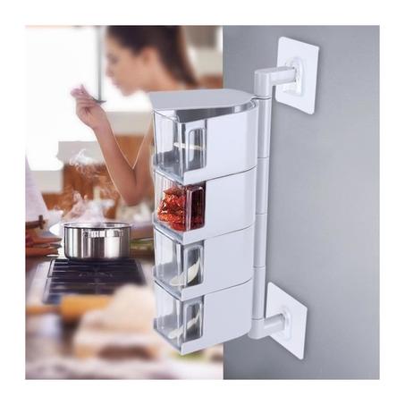 4 tiers boîte d'Assaisonnement 360 degrés rotation outille de cuisine gris