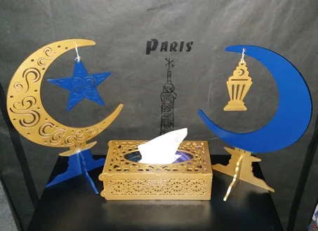 Décoration ramadanique 2 lunes support & Boite de mouchoir en bois