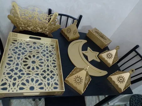 Pack Ramadan de 9 pièce, 4 tyafer + Plateau + Panier + Boîte + Lune + star