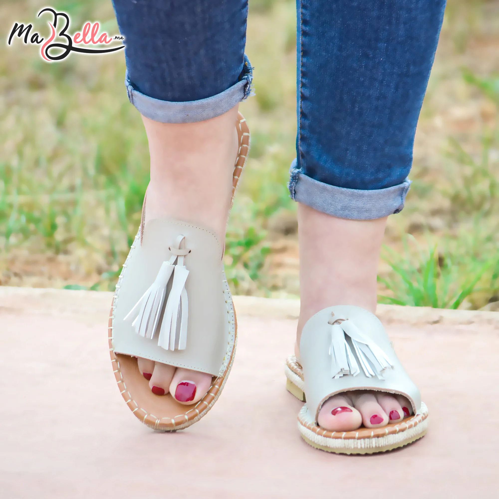 Sandales pour Femmes en Cuir - Beige