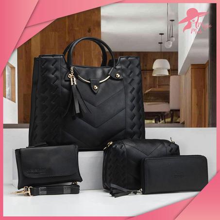 طقم حقيبة يد مطروزة (4 قطع) مظهر أنيق وجذاب (REF8)