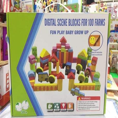 لعبة خشبية مكونة من قوالب خشبية لبناء مزرعة