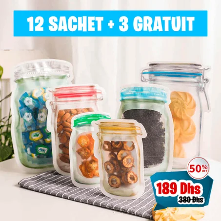 Sac De Rangement Des Aliments Réutilisable - Fermeture à Glissière - Organisateur Réfrigérateur حقيبة تخزين طعام قابلة لإعادة الاستخدام