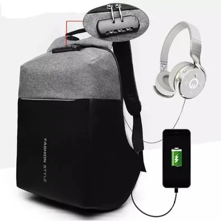 Sac A Dos Antivol - Avec Sortie USB - Gris