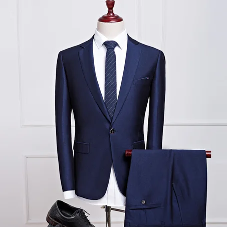 nouveau costume  bleu marine avec chemise et pantalon hommes blazer hommes d'affaires mâle robe costume