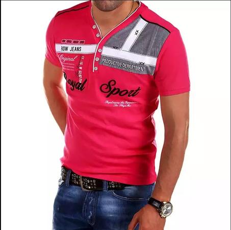 Men's V-neck T-shirt Short Sleeve Cotton