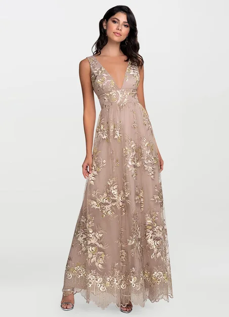 BLUSH MARK ROMANTIC ADVENTURE DUSTY ROSE EMBROIDERY MAXI DRESS