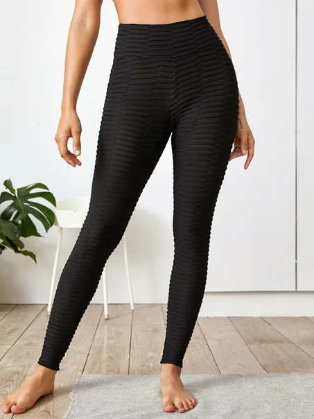 Legging de sport taille haute unicolore texturé
