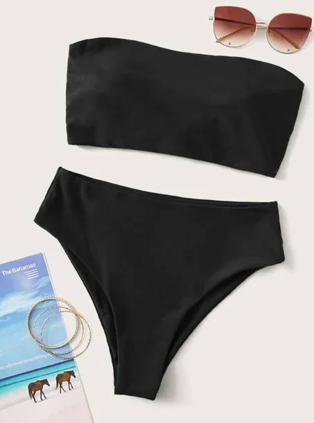 Bikini unicolore taille haute