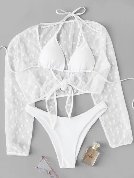 3 pièces Bikini en tulle à pois