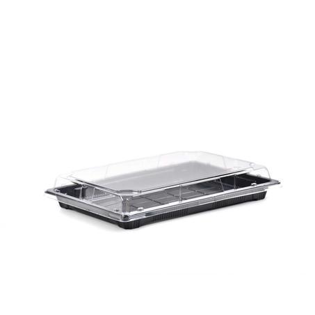 مجموعة (40) وعاء مستطيل اسود بغطاء شفاف