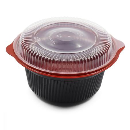 مجموعة (50) أوعية للمايكرويف أسود / أحمر بغطاء شفاف - 22 انز