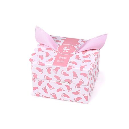 مجموعة (48) علبة توزيعات للمواليد وردية مع شريطة وردية