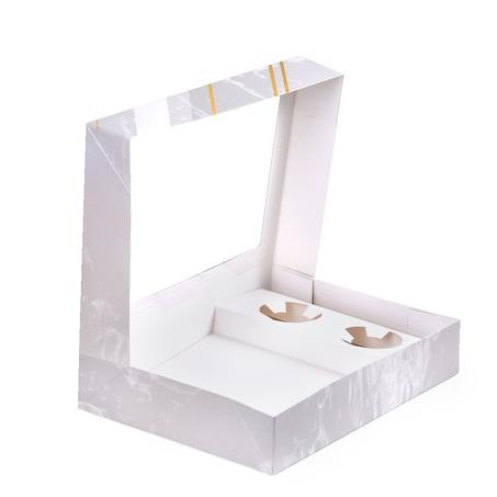 مجموعة (24) علب رخامية فاخرة للفطائر والحلويات والتمريه بنافذة شفافة مع حامل لعلب الصوص