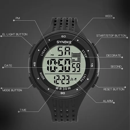 SYNOKE Men Sports Digital Watches LED Display Waterproof Electronic Wrist Watch Sportwatch Wristwatches Montre Homme