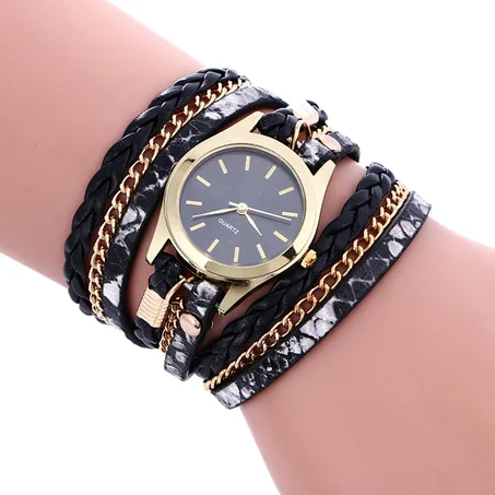 Ladies Quartz Watch Fashion Hand Woven Leather Bracelet Multicolor Quartz Watch.