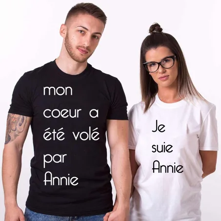 T-shirt Couple ,mon coeur pour annie. ( Personnalisé )