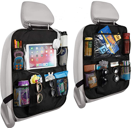 Car Back Seat Organizer with Touch Screen Tablet Holder & Bottle Holder for Kids Toys Baby Stuff, Kick Mats Back Seat Protector