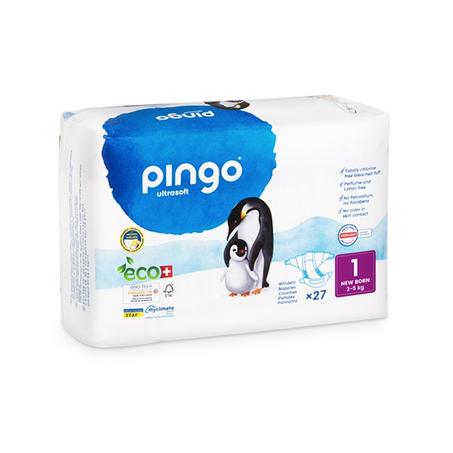 PINGO COUCHES ÉCOLOGIQUES JETABLES NOUVEAU NÉ TAILLE 1 (2-5 KG) 27 COUCHES