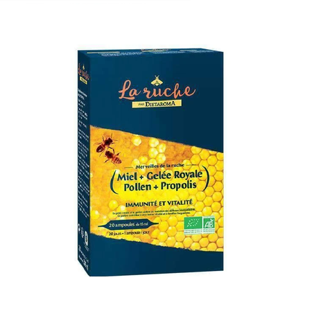 DIETAROMA MERVEILLES DE LA RUCHE BIO (GELÉE ROYALE BIO, PROPOLIS BIO, POLLEN BIO ET MIEL BIO) 20 AMPOULES DE 15 ML