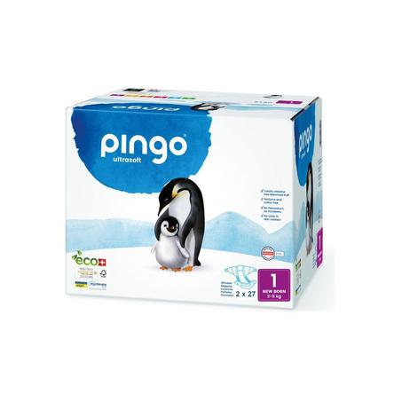 PINGO COUCHES ÉCOLOGIQUES JETABLES NEW BORN JUMBO TAILLE 1 (2-5 KG) 2X27 COUCHES