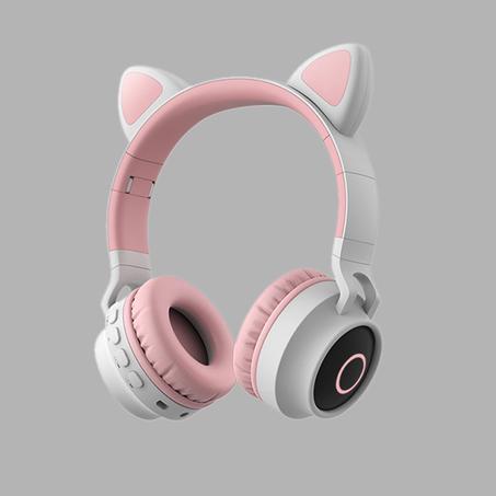 Cute Cat Ear Headphones Stereo Wireless Headset with Mic and lovely LED Light (Bluetooth 5.0,  TF card, jack plug 3.5mm + FM radio)