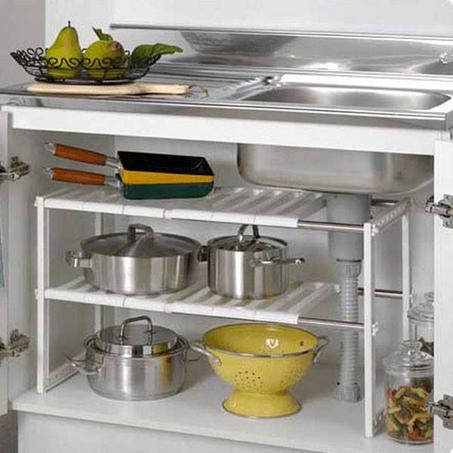 قاعدة عن رفين تركب تحت مغسلة المطبخ تفيدنا لتخزين الاواني ومستلزمات المطبخ